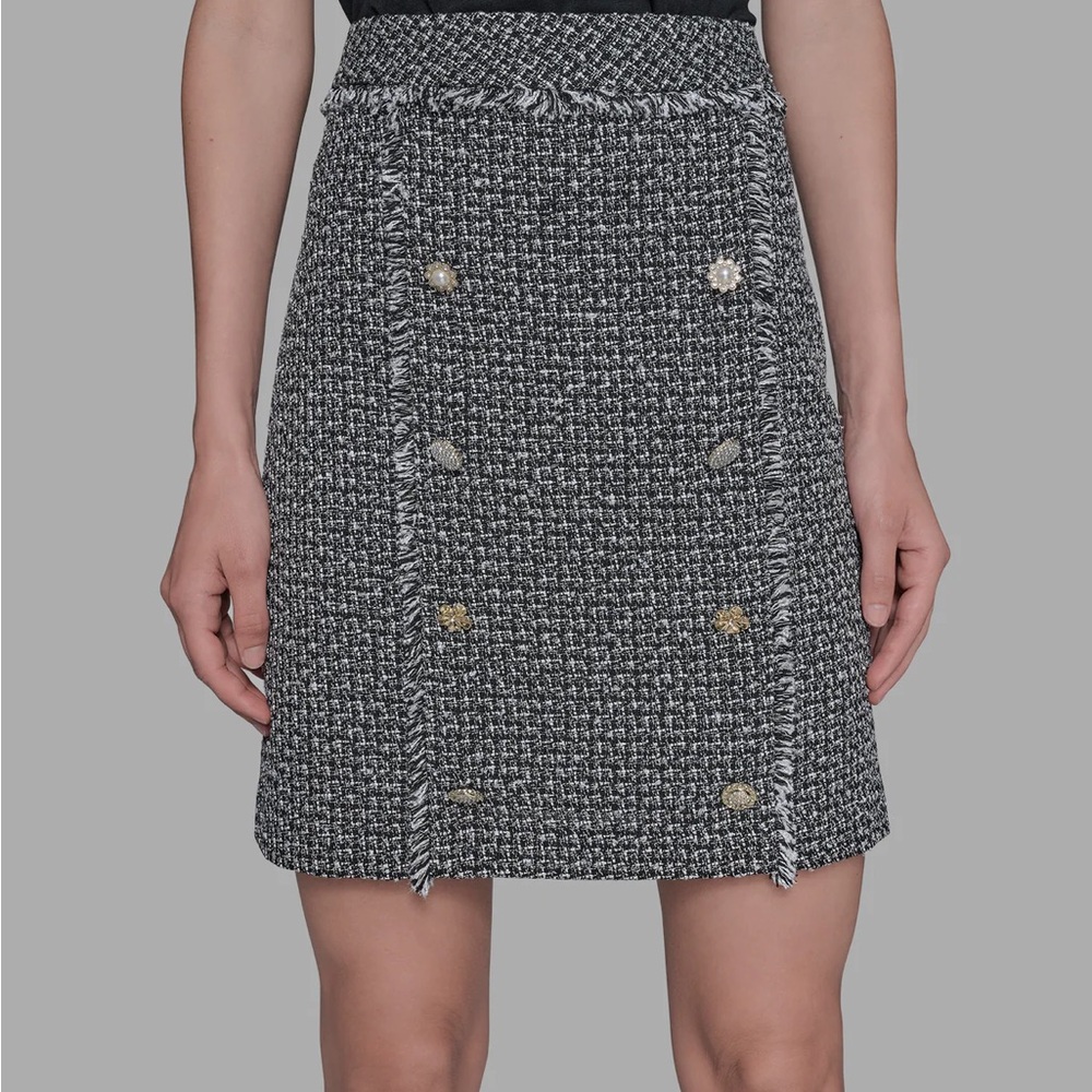 Karl Lagerfeld Black and White Tweed A-Line Skirt